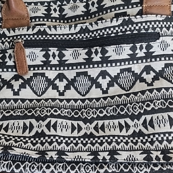 Travel Carry On Bag Brown with Black & Ivory Woven Texured Pattern Bag Large - Picture 15 of 16